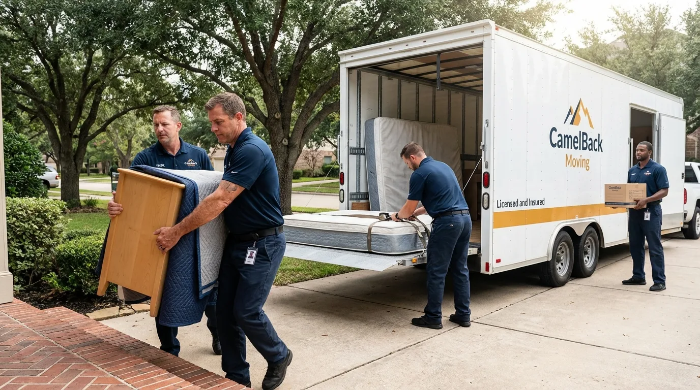 Crew loading residential truck for cross-state move from Gonzales, LA